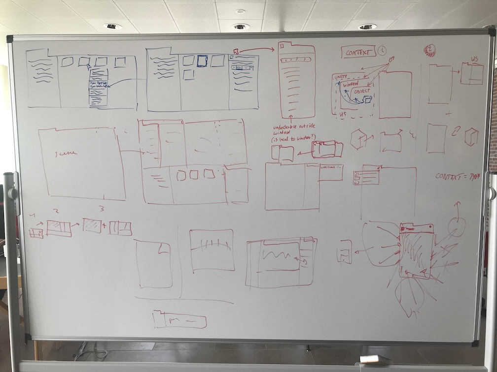 A photo of a whiteboard covered in design sketches