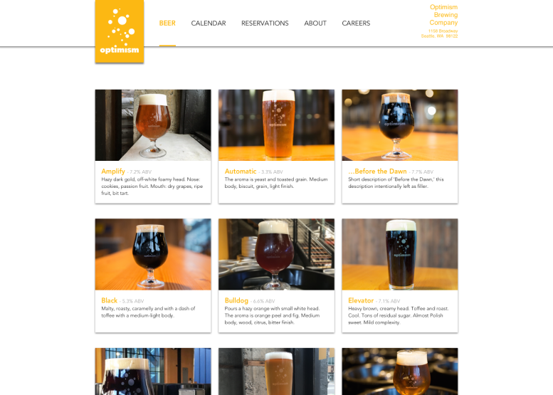 A website for a brewery called Optimism